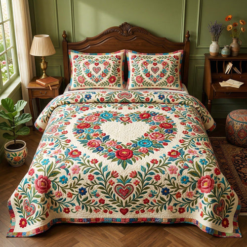 Vintage Heart 3-Piece Quilted Bedding Set GFTOQM4014
