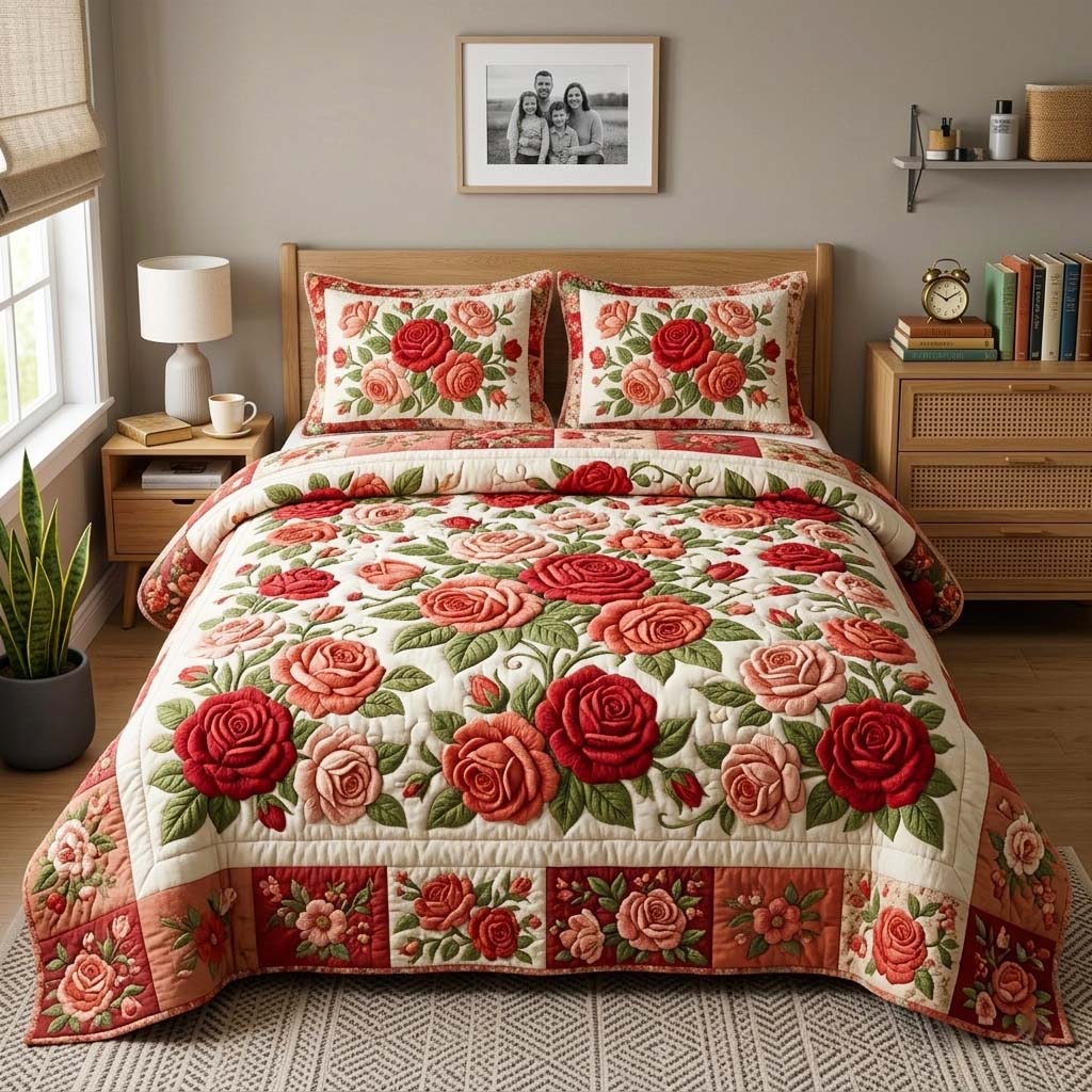 Romantic Blush 3-Piece Quilted Bedding Set GFTOQM4070