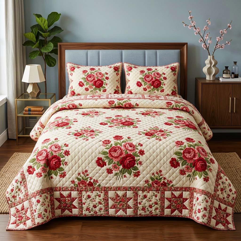 Floral Star 3-Piece Quilted Bedding Set GFTOQM4071