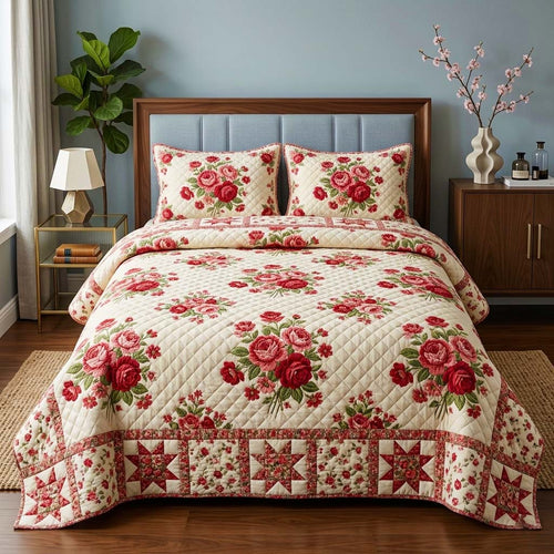 Floral Star 3-Piece Quilted Bedding Set GFTOQM4071