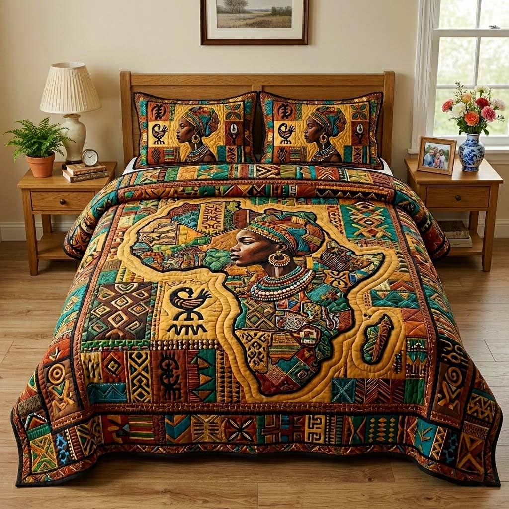 Africa Legacy 3-Piece Quilted Bedding Set GFTOQM4123