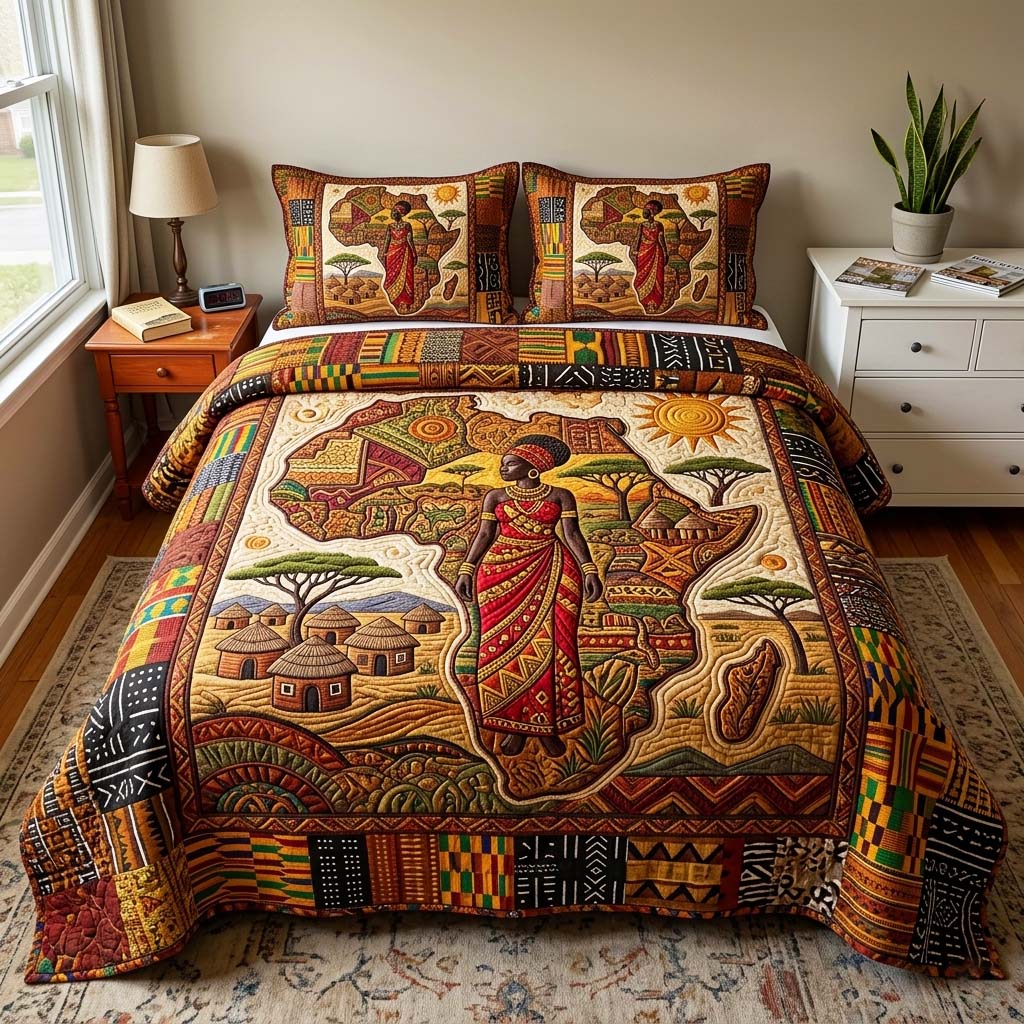 Africa Queen 3-Piece Quilted Bedding Set GFTOQM4159