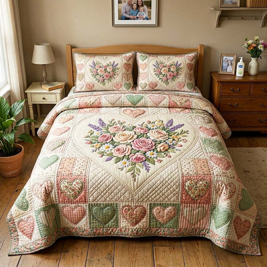 Vintage Blossom 3-Piece Quilted Bedding Set GFTOQM4180