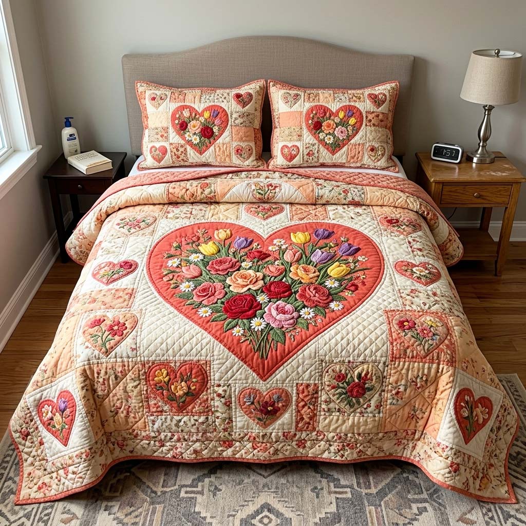 Coral Garden 3-Piece Quilted Bedding Set GFTOQM4181