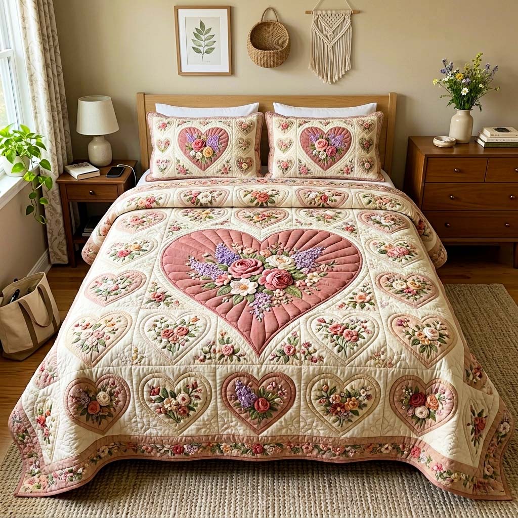 Soft Romance 3-Piece Quilted Bedding Set GFTOQM4182