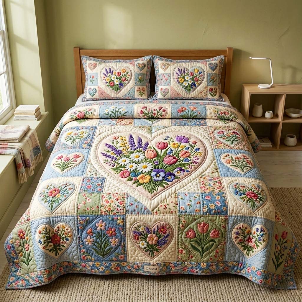 Pastel Bloom 3-Piece Quilted Bedding Set GFTOQM4184