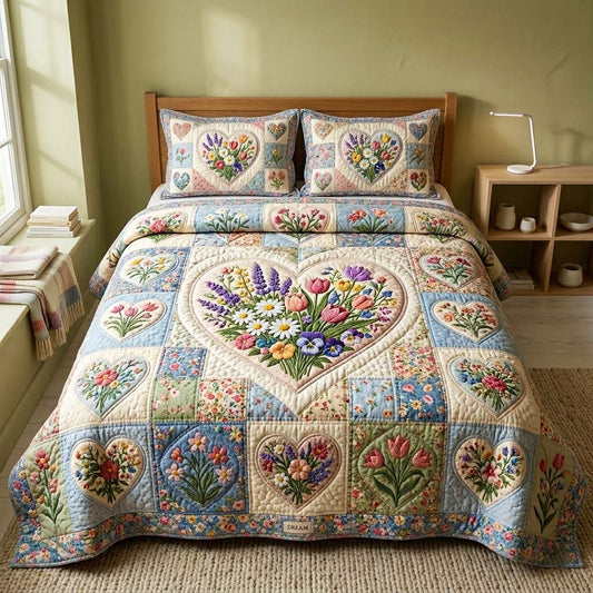 Pastel Bloom 3-Piece Quilted Bedding Set GFTOQM4184