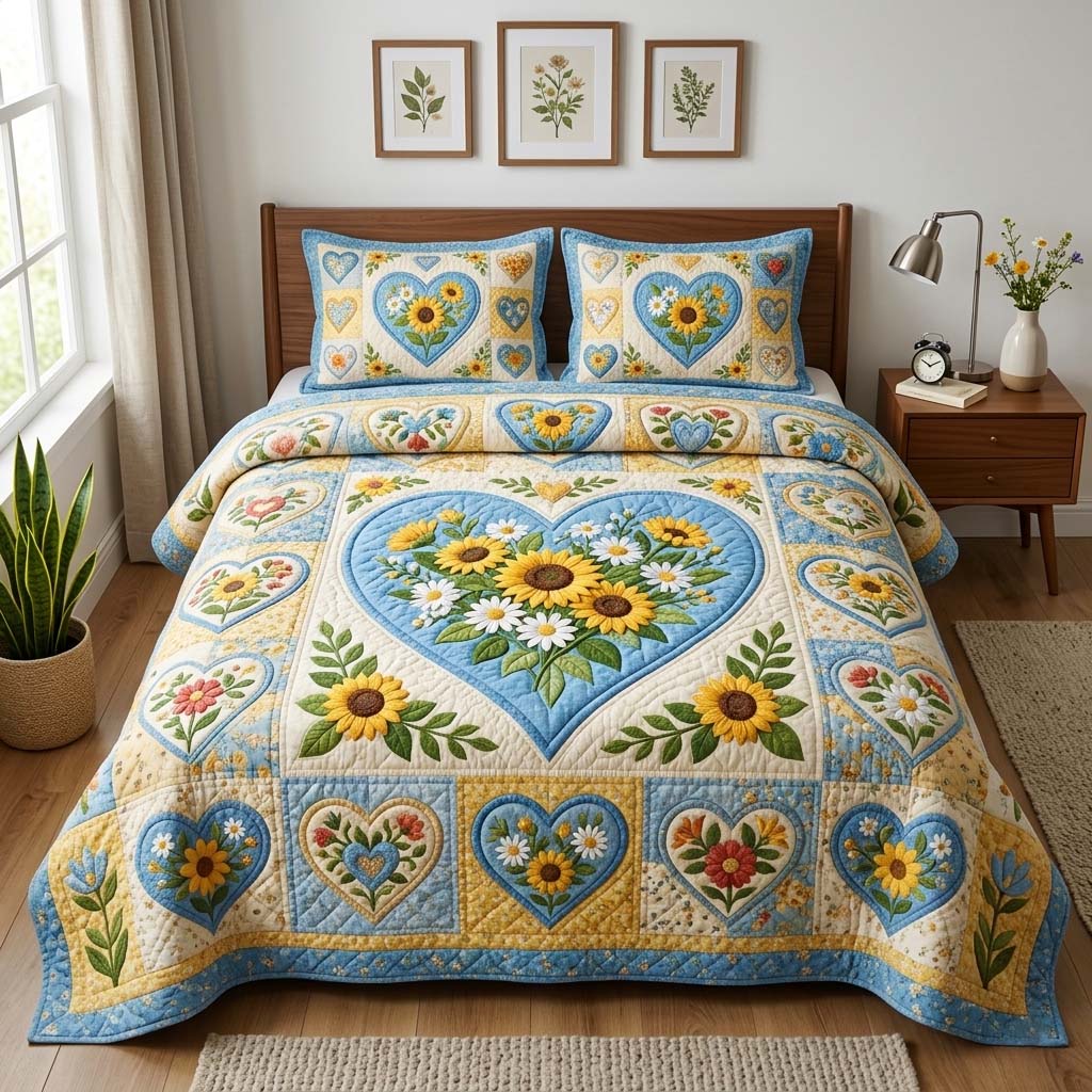 Sunny Floral 3-Piece Quilted Bedding Set GFTOQM4186