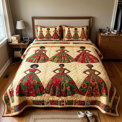Floral Melanin Elegance 3-Piece Quilted Bedding Set GFTOQM4304