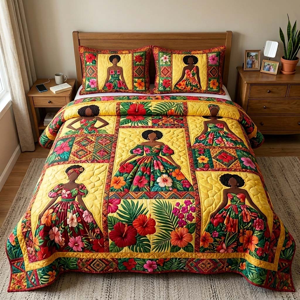 Tropical Melanin 3-Piece Quilted Bedding Set GFTOQM4306
