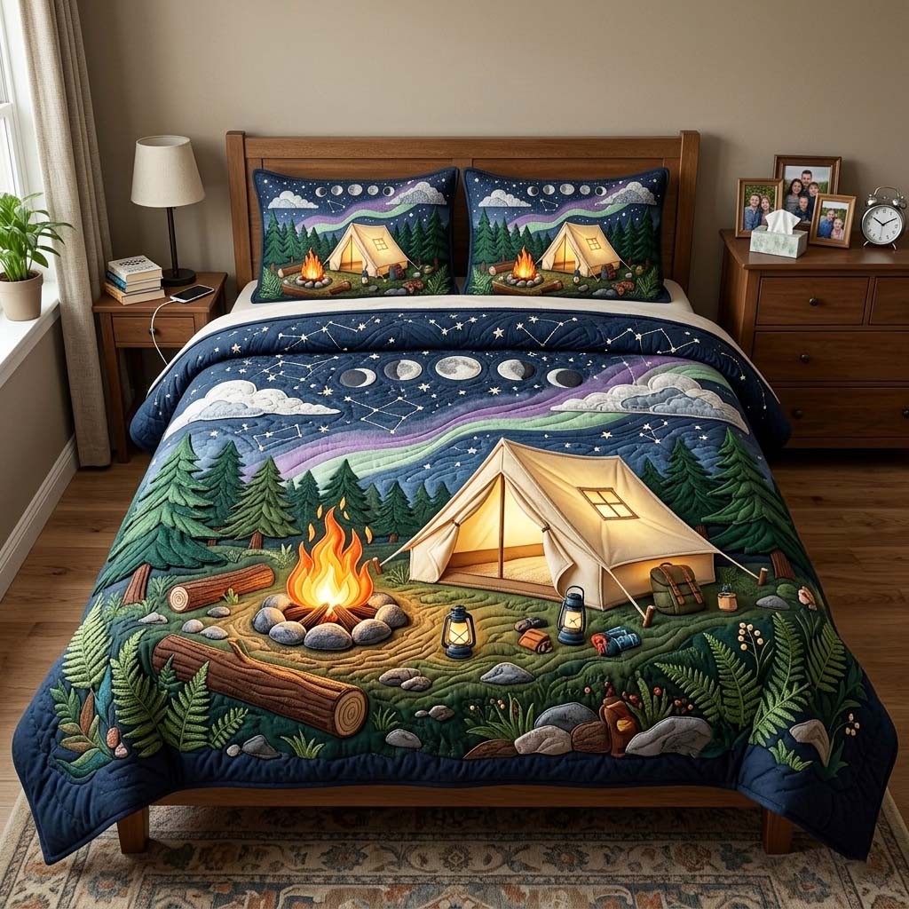 Starry Camp Night 3-Piece Quilted Bedding Set GFTOQM4323