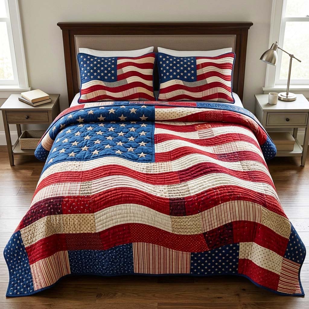 Waving Flag 3-Piece Quilted Bedding Set GFTOQM4353