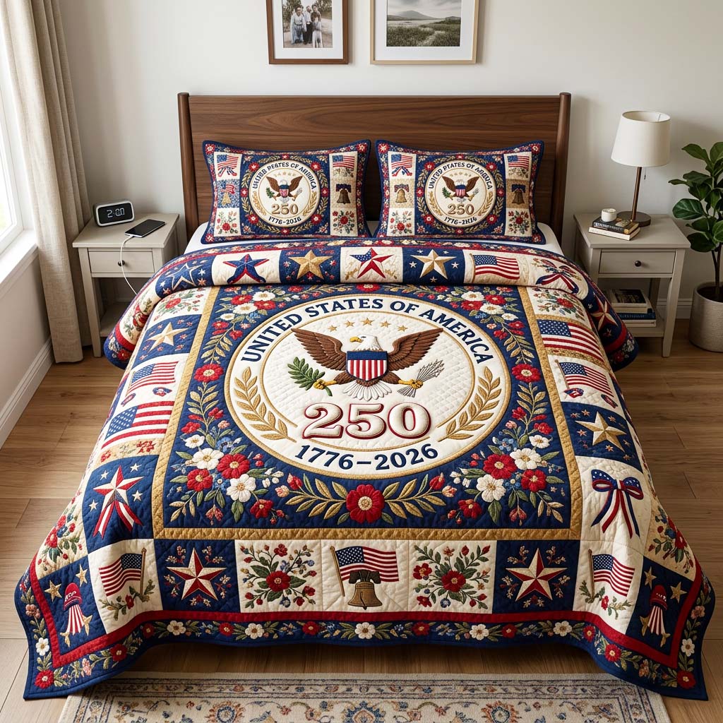 Floral Crest 3-Piece Quilted Bedding Set GFTOQM4440