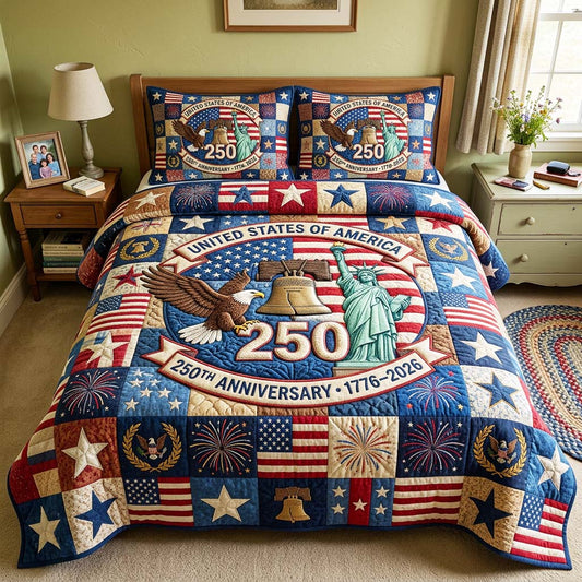 America Map 3-Piece Quilted Bedding Set GFTOQM4442