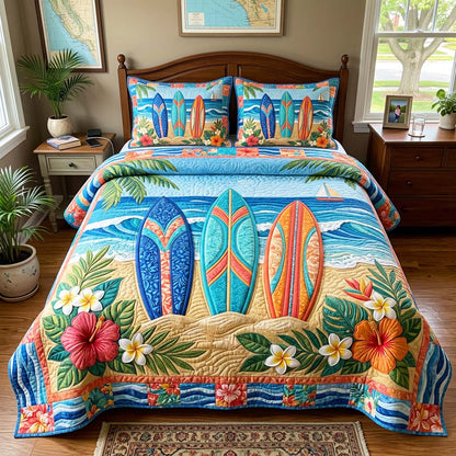 Surfboards Beach 3-Piece Quilted Bedding Set GFTOQM4468