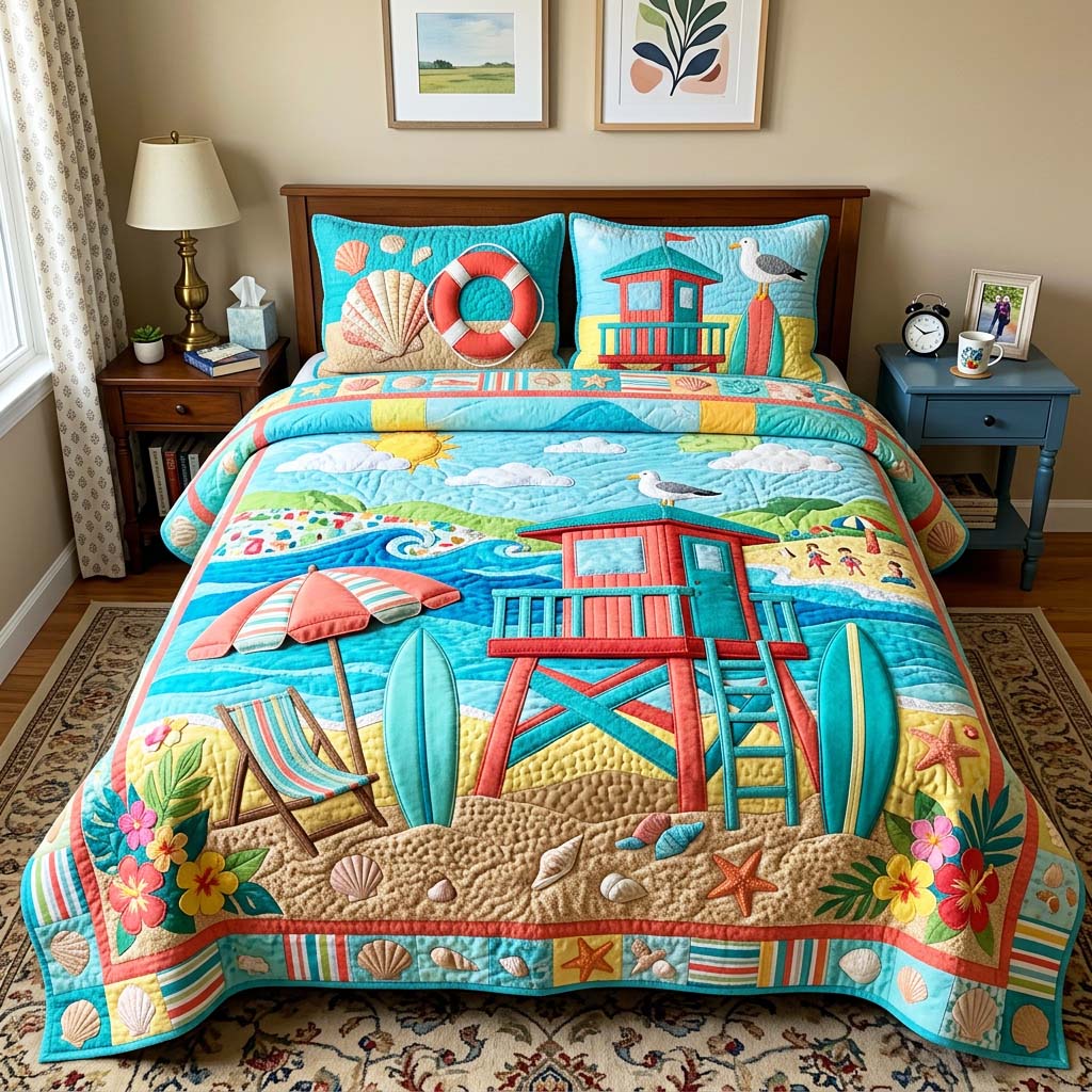 Coastal Hut 3-Piece Quilted Bedding Set GFTOQM4471