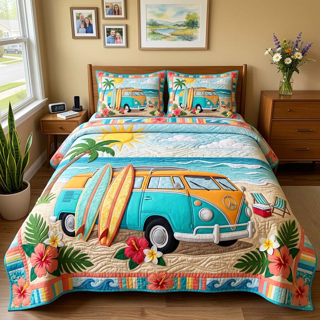 Picnic Beach 3-Piece Quilted Bedding Set GFTOQM4475