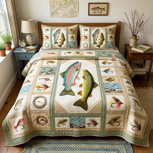 Trout Lures 3-Piece Quilted Bedding Set GFTOQM4478