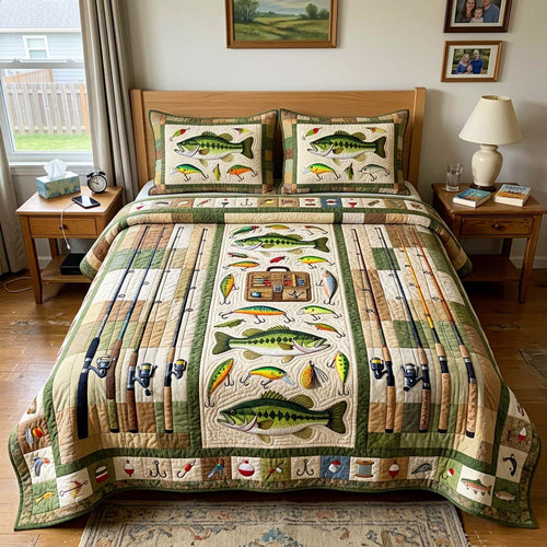 Bass Tackle 3-Piece Quilted Bedding Set GFTOQM4481