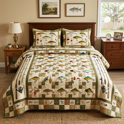 Lure Grid 3-Piece Quilted Bedding Set GFTOQM4482