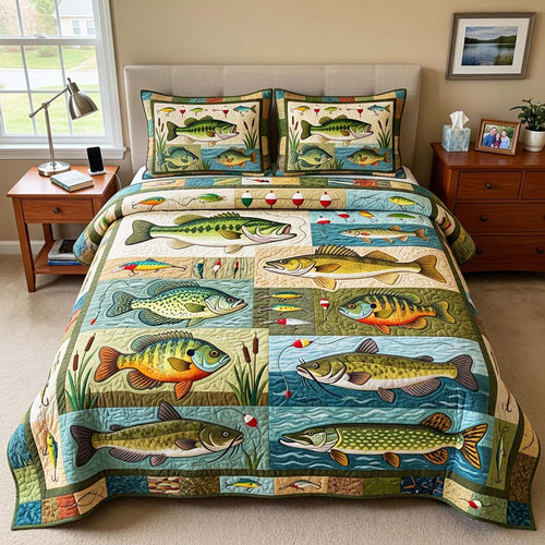 Lake Catch 3-Piece Quilted Bedding Set GFTOQM4483
