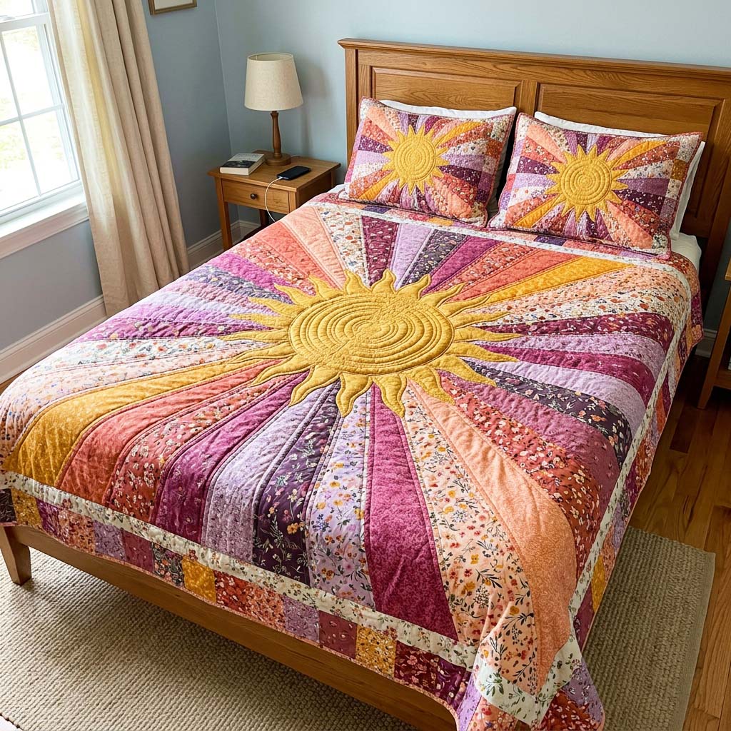 Golden Sunrise 3-Piece Quilted Bedding Set GFTOQM4537