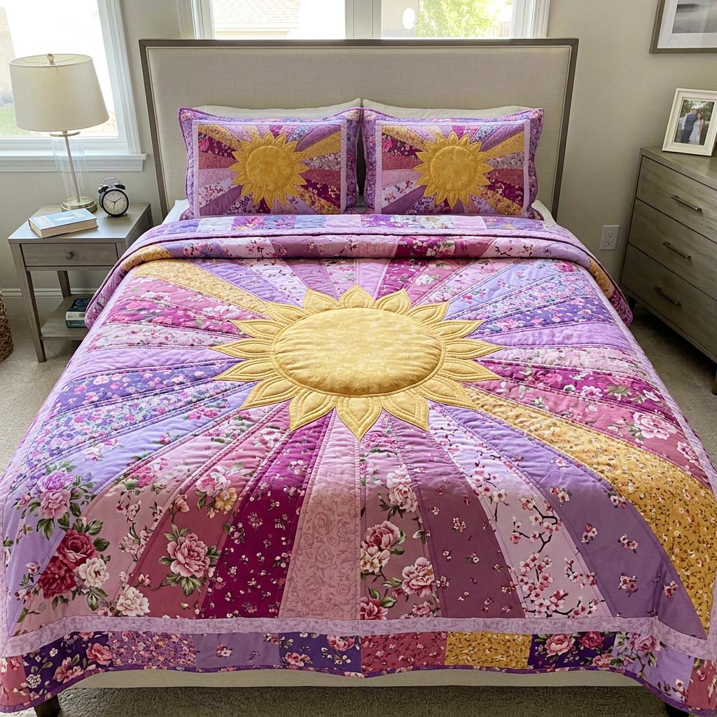 Floral Sunburst 3-Piece Quilted Bedding Set GFTOQM4540