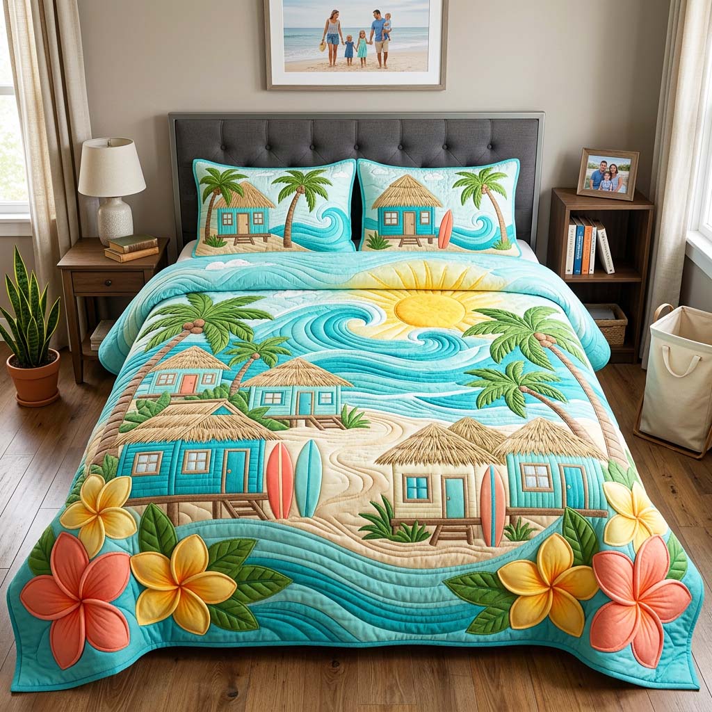 Island Village 3-Piece Quilted Bedding Set GFTOQM4546