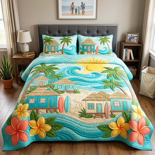 Island Village 3-Piece Quilted Bedding Set GFTOQM4546