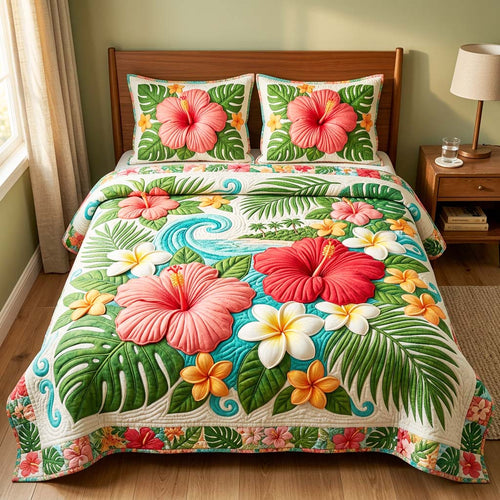 Hibiscus Bloom 3-Piece Quilted Bedding Set GFTOQM4549