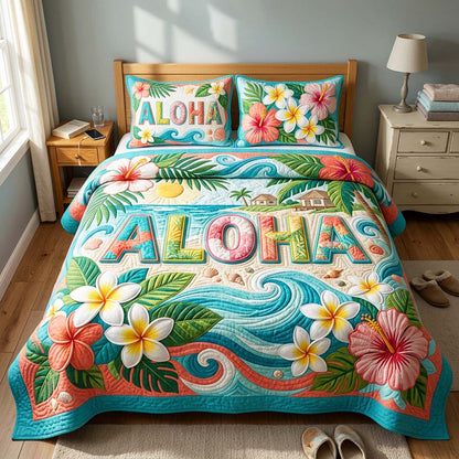 Aloha Breeze 3-Piece Quilted Bedding Set GFTOQM4550