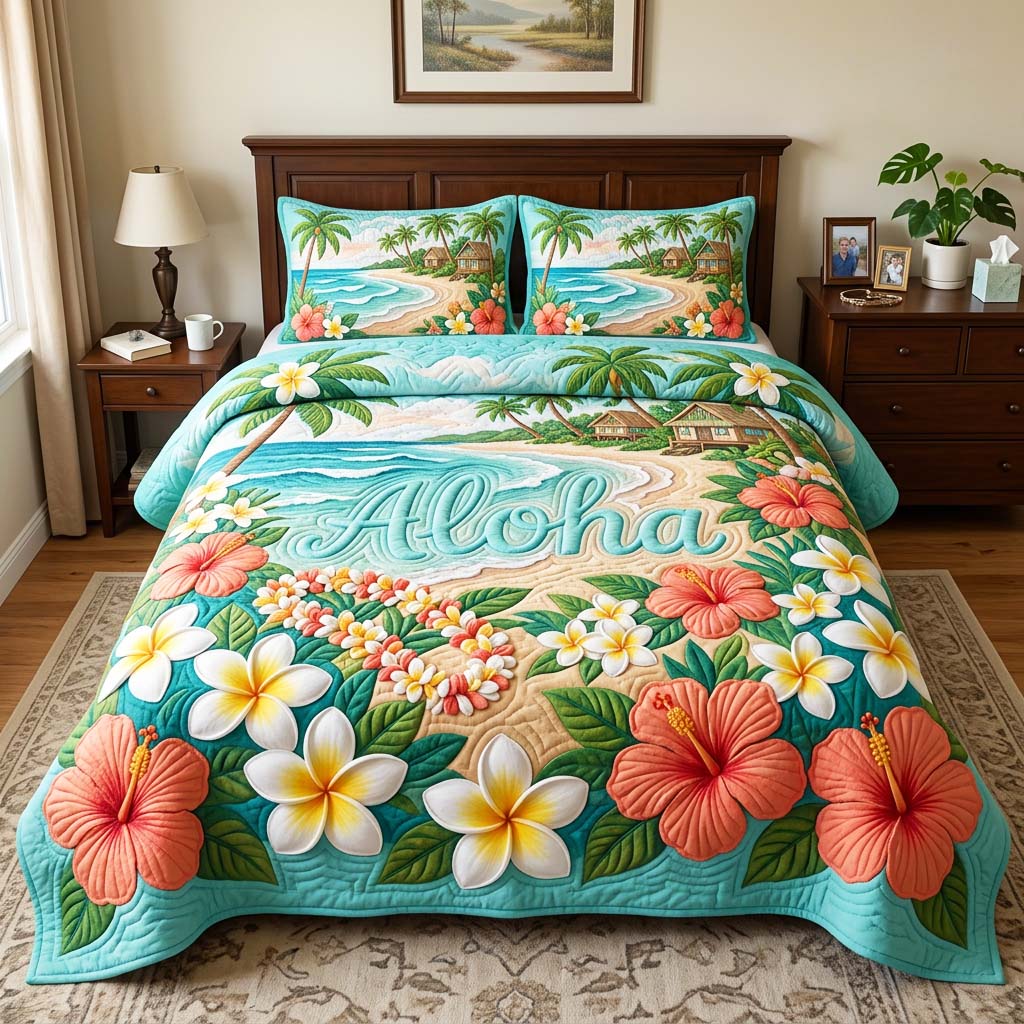 Island Aloha 3-Piece Quilted Bedding Set GFTOQM4551