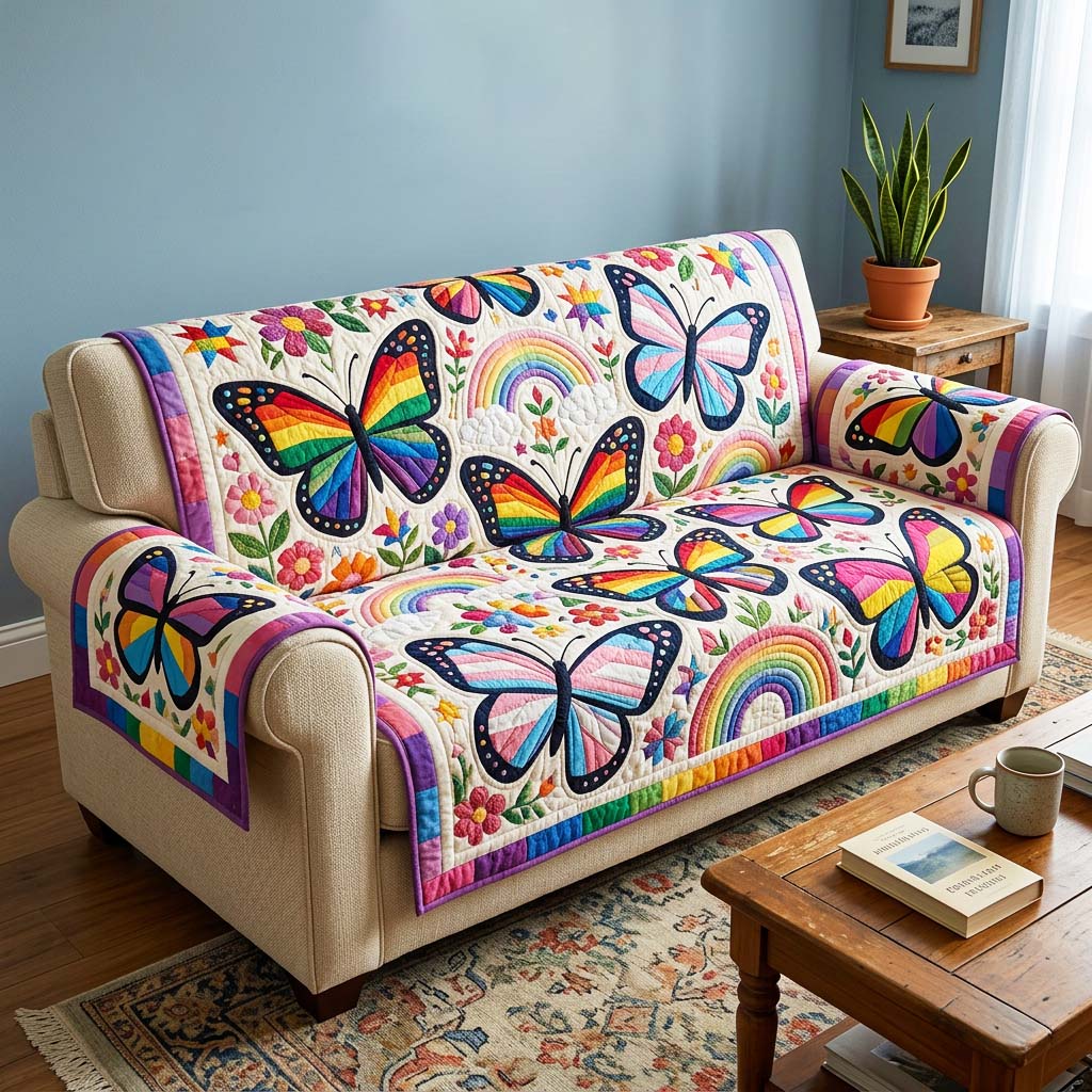 Butterfly Pride Quilted Sofa Cover GFTOQM4556
