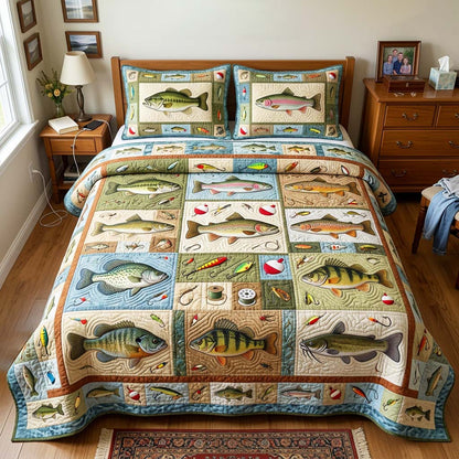 Fish Patch 3-Piece Quilted Bedding Set GFTOQM4563