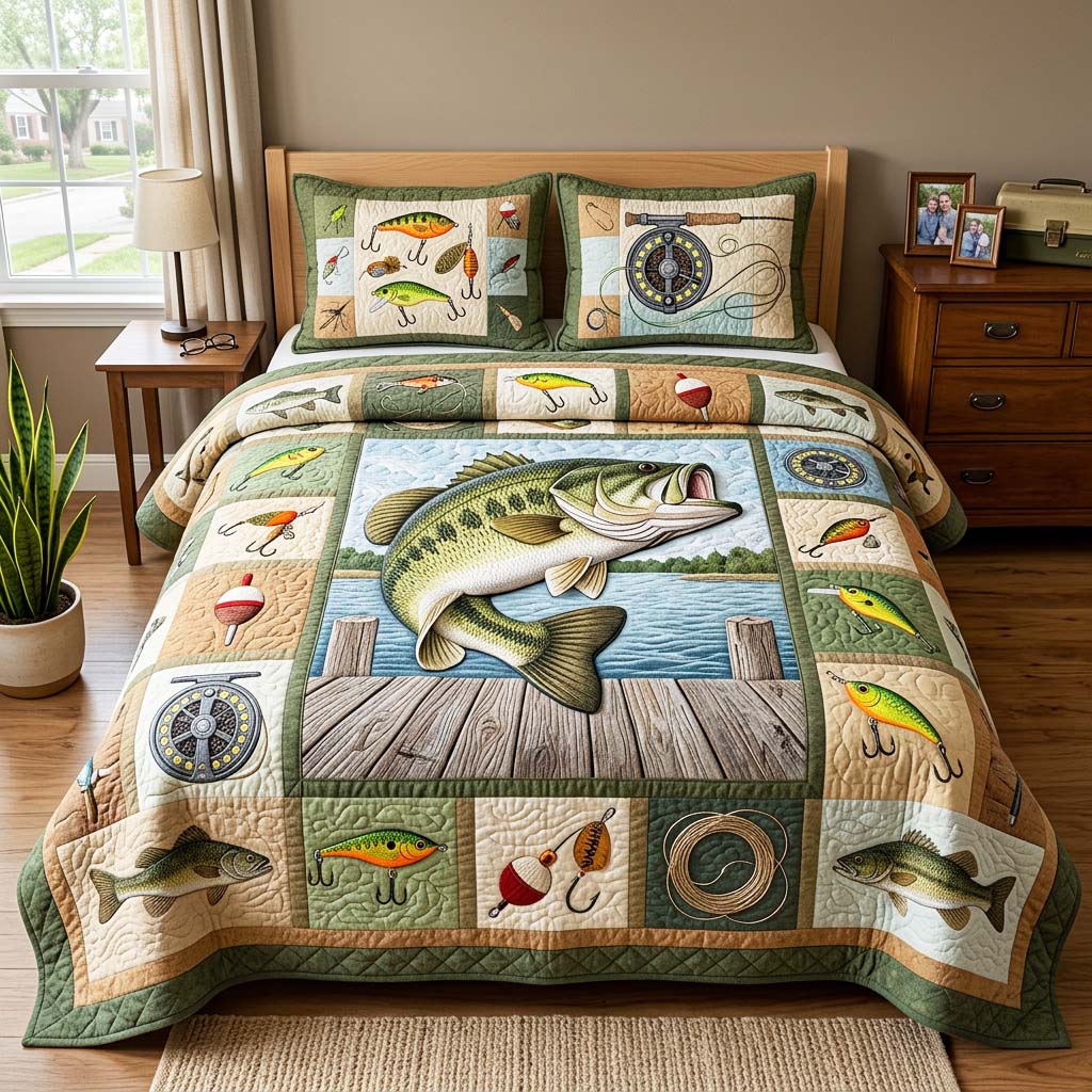 Bass Catch 3-Piece Quilted Bedding Set GFTOQM4564