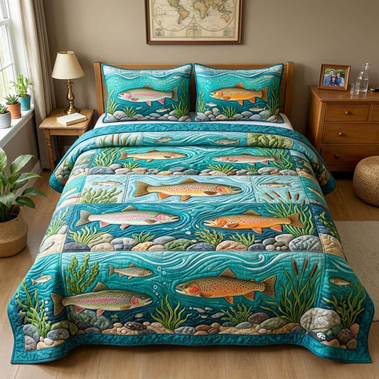 River Trout 3-Piece Quilted Bedding Set GFTOQM4567