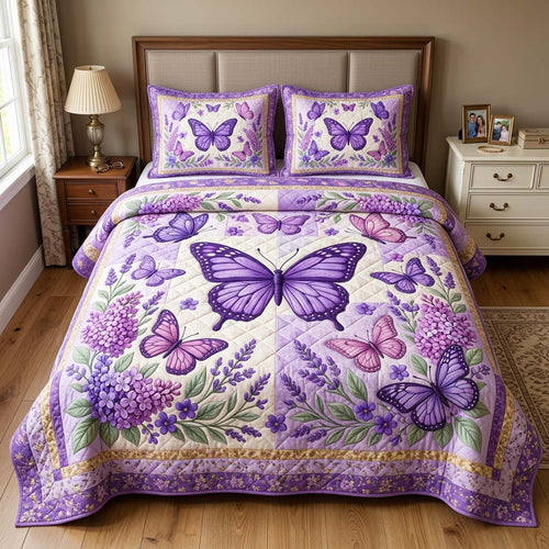 Lavender Butterfly 3-Piece Quilted Bedding Set GFTOQM4616