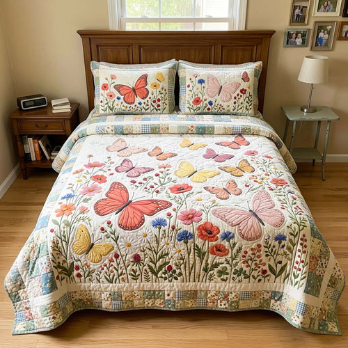Wildflower Butterfly 3-Piece Quilted Bedding Set GFTOQM4619