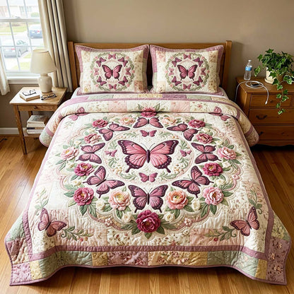 Vintage Butterfly 3-Piece Quilted Bedding Set GFTOQM4621