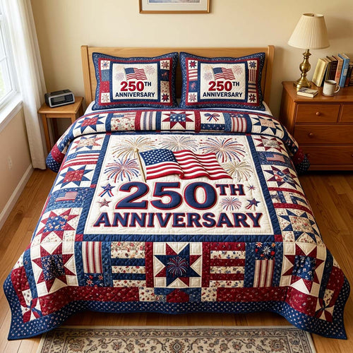 Firework Flag 3-Piece Quilted Bedding Set GFTOQM4628