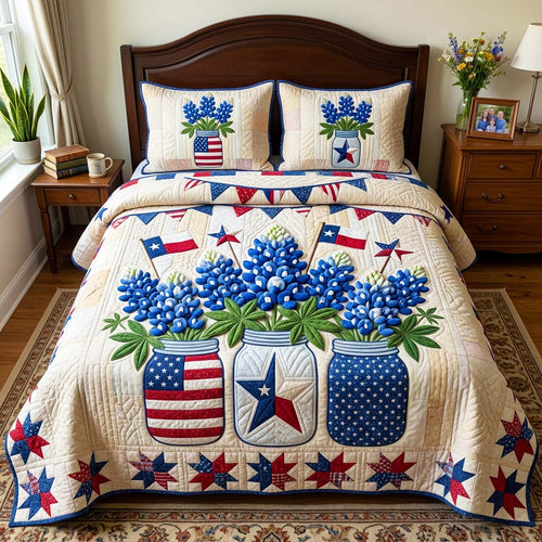 Patriotic Bluebonnet 3-Piece Quilted Bedding Set GFTOQM4669