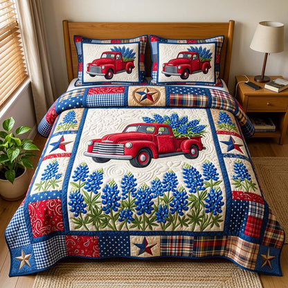 Red Truck Bluebonnet 3-Piece Quilted Bedding Set GFTOQM4670