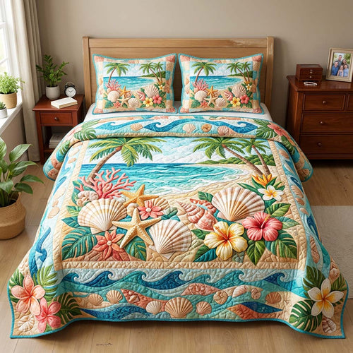 Tropical Seashell 3-Piece Quilted Bedding Set GFTOQM4674