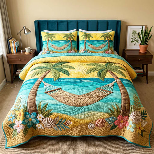 Palm Hammock Sunset 3-Piece Quilted Bedding Set GFTOQM4676