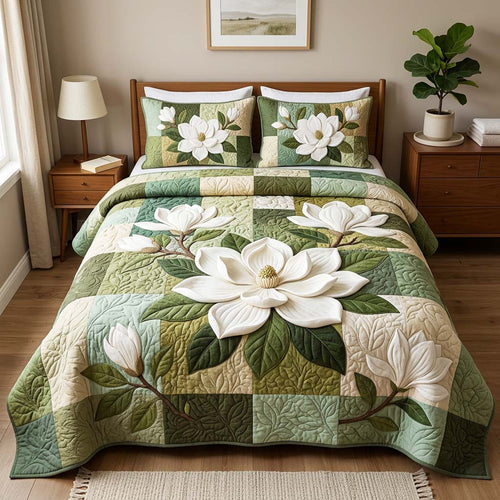 Elegant Magnolia 3-Piece Quilted Bedding Set GFTOQM4679