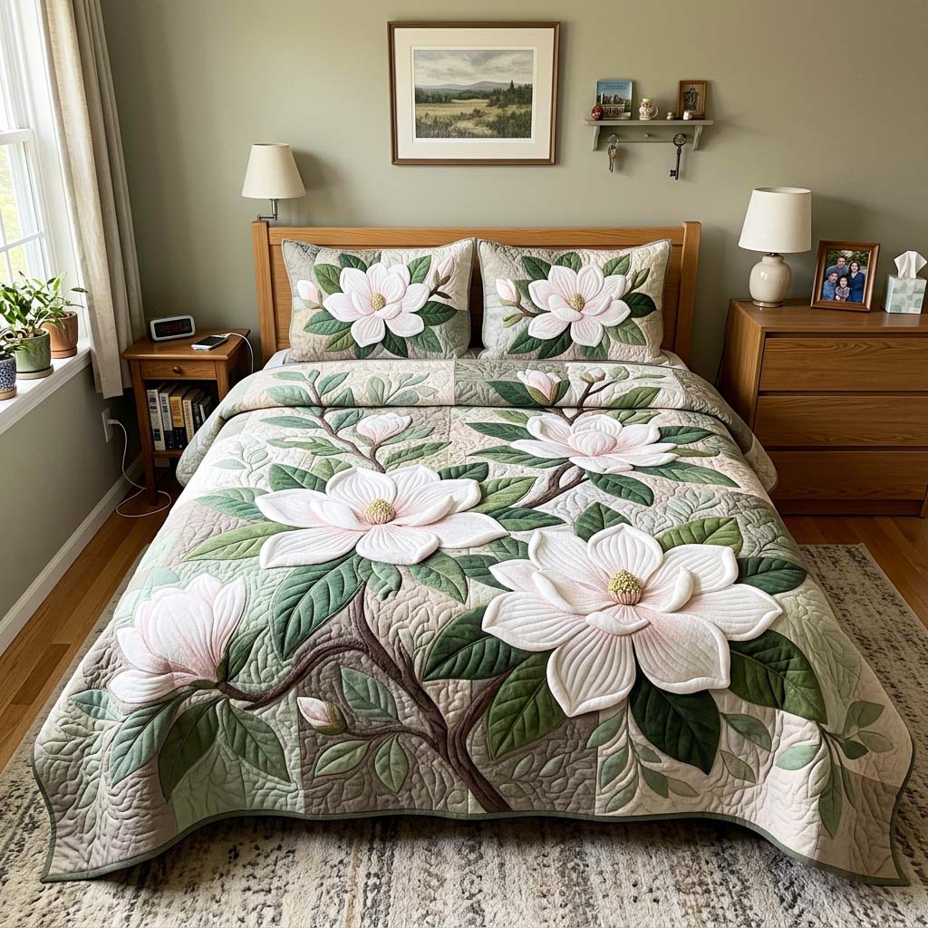 Magnolia Garden 3-Piece Quilted Bedding Set GFTOQM4680