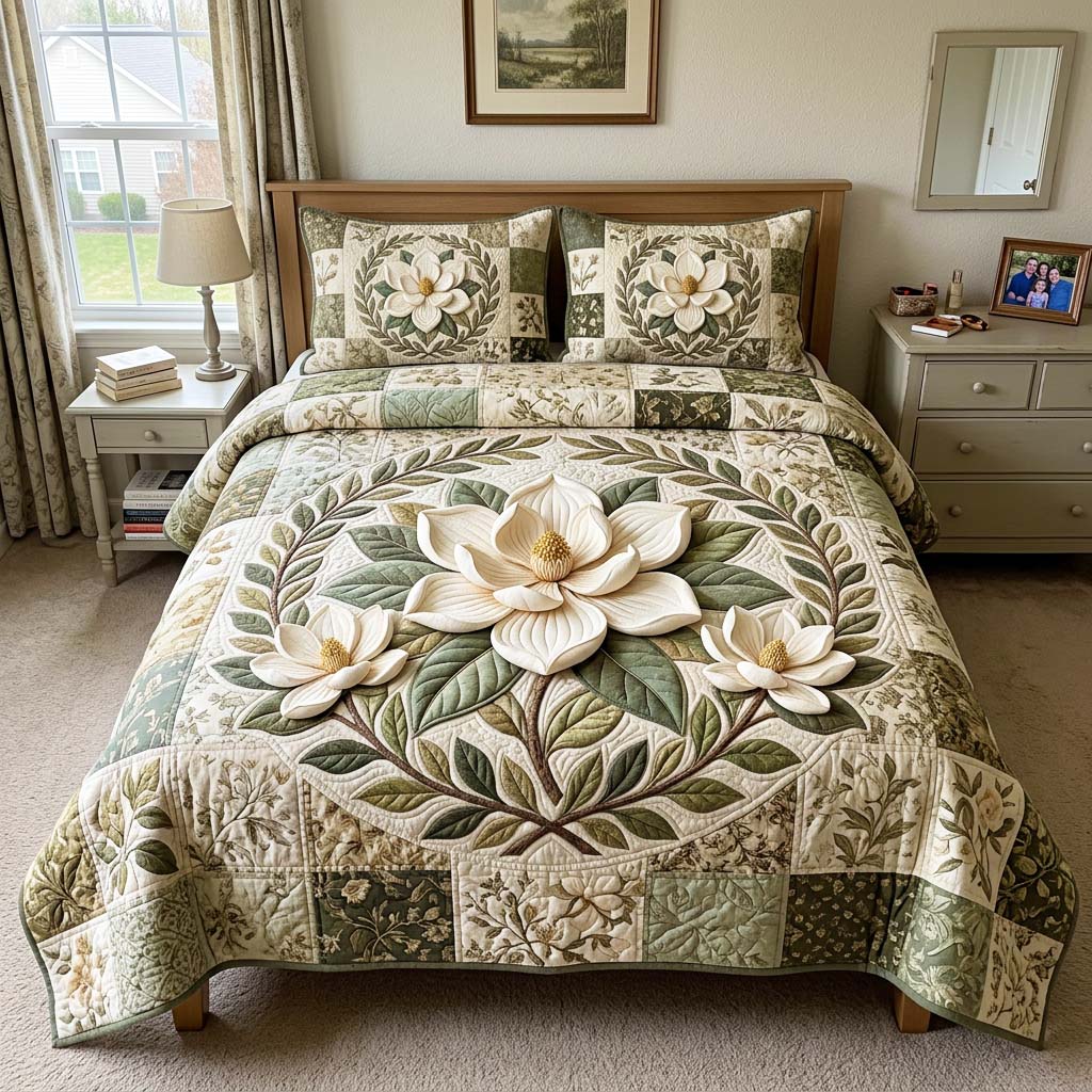 Vintage Magnolia 3-Piece Quilted Bedding Set GFTOQM4681