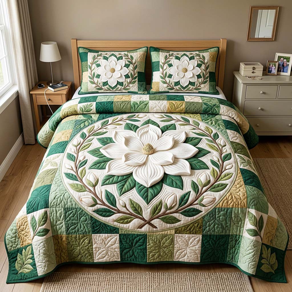 Magnolia Medallion 3-Piece Quilted Bedding Set GFTOQM4682