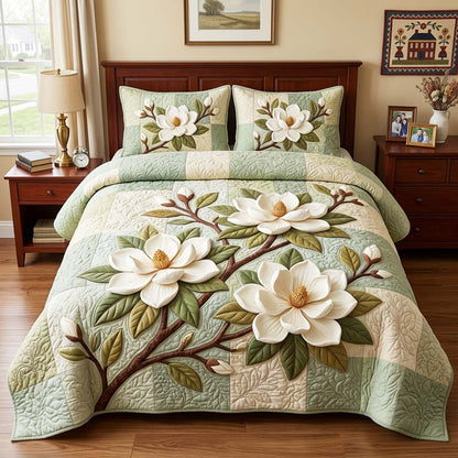 Magnolia Blossom 3-Piece Quilted Bedding Set GFTOQM4683
