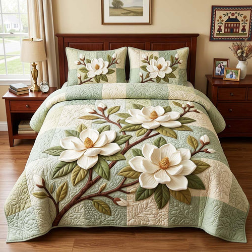 Magnolia Blossom 3-Piece Quilted Bedding Set GFTOQM4683